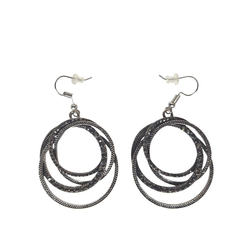Silver Hoop Dangle Earrings Multi Layer Boho Whimsigoth